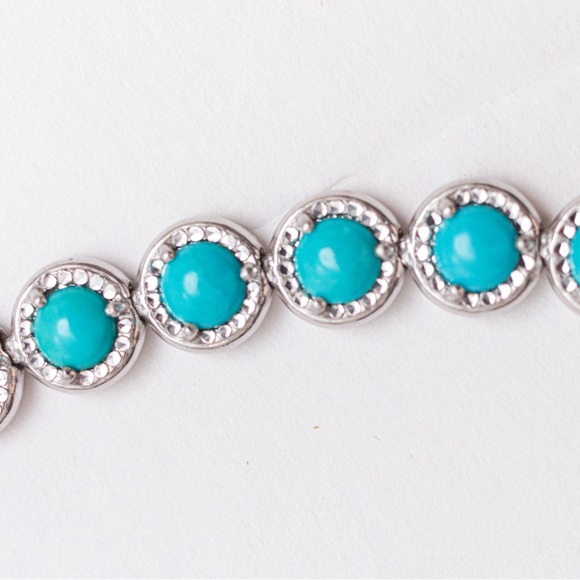 Luxury turquoise tennis necklace diamond cut sterling silver 18” - Picture 5 of 15